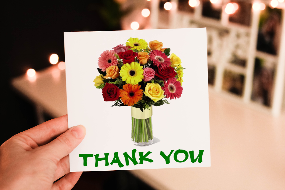 Flowers Thank You Card, Card for Thank You, Greetings Card